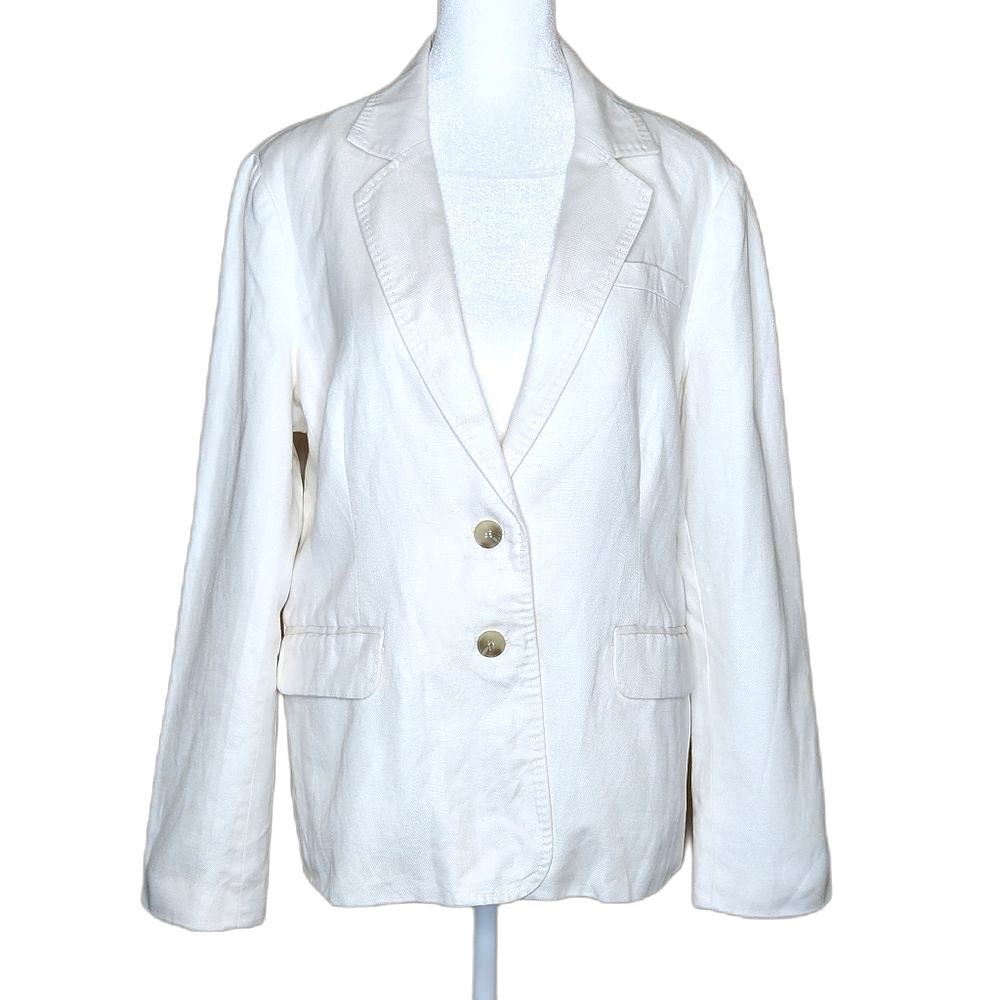 Pure Collection Ivory Linen Blend Two-Button Blazer Size 12 Coastal Resort Wear